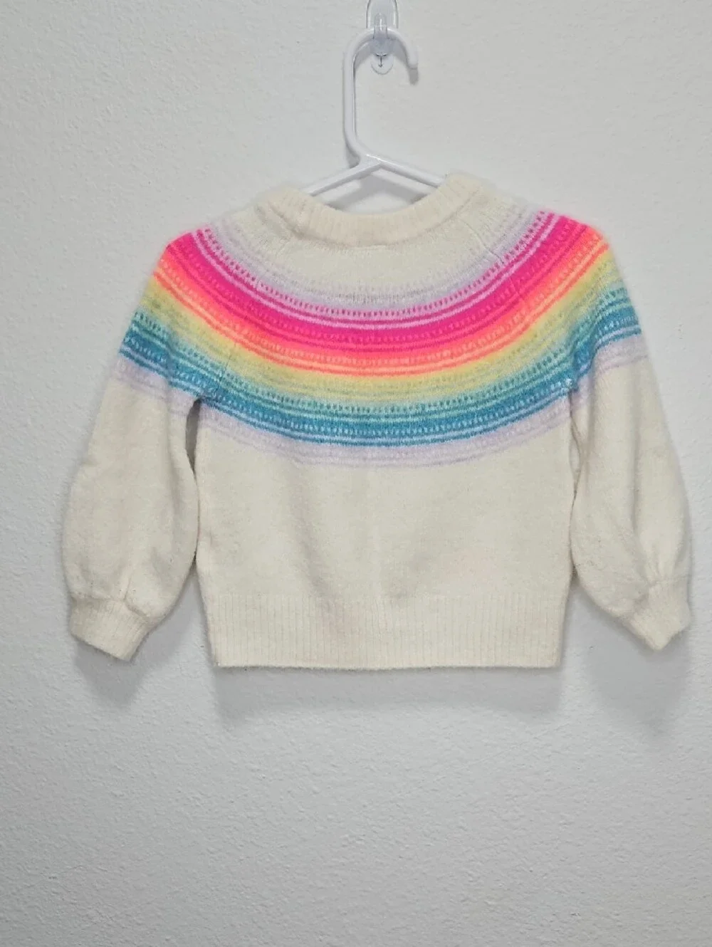 Baby GAP Cozy Rainbow Yoke Sweater - Cream with Neon Stripes Toddler Size 2t